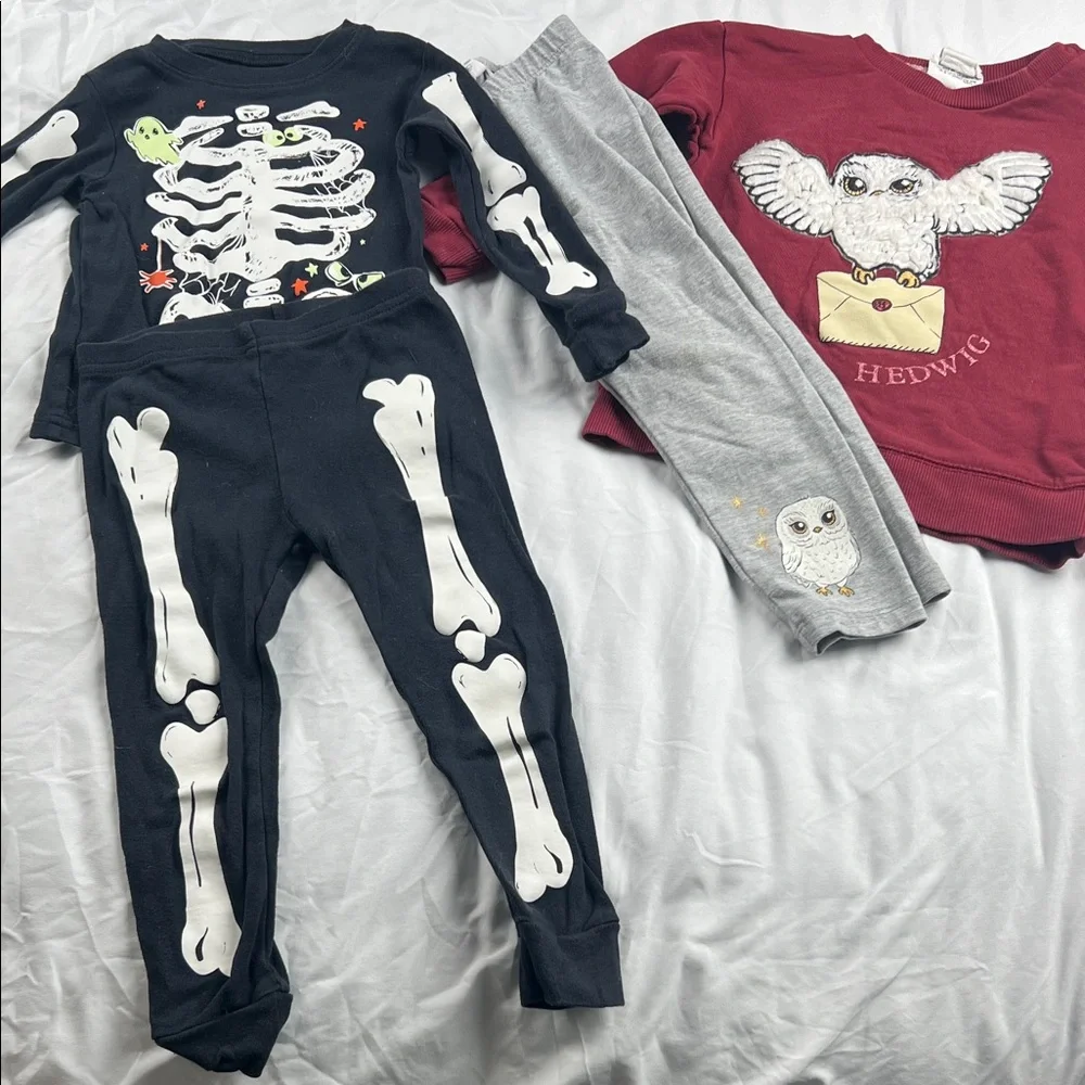 Kids Black Skeleton One-Piece Pajamas & Harry Potter set 2T